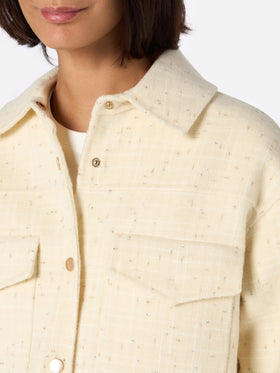 Woman wooly tweed white jacket Chantel with sequins