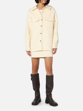 Woman wooly tweed white jacket Chantel with sequins