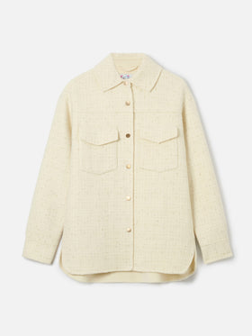 Giacca da donna in tweed di lana bianca Chantel con paillettes