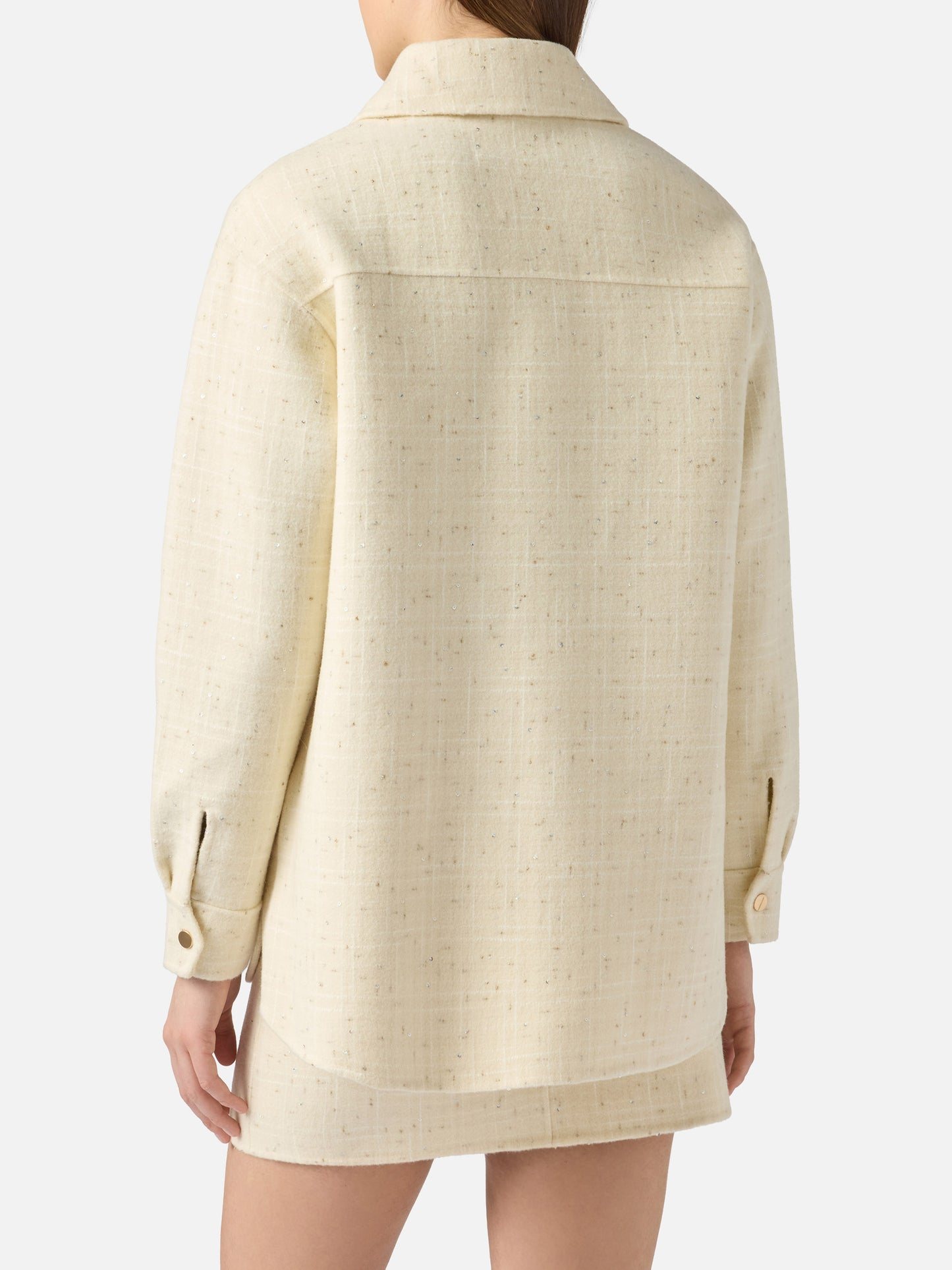 Weiße Woll-Tweedjacke für Damen von Chantel mit Pailletten