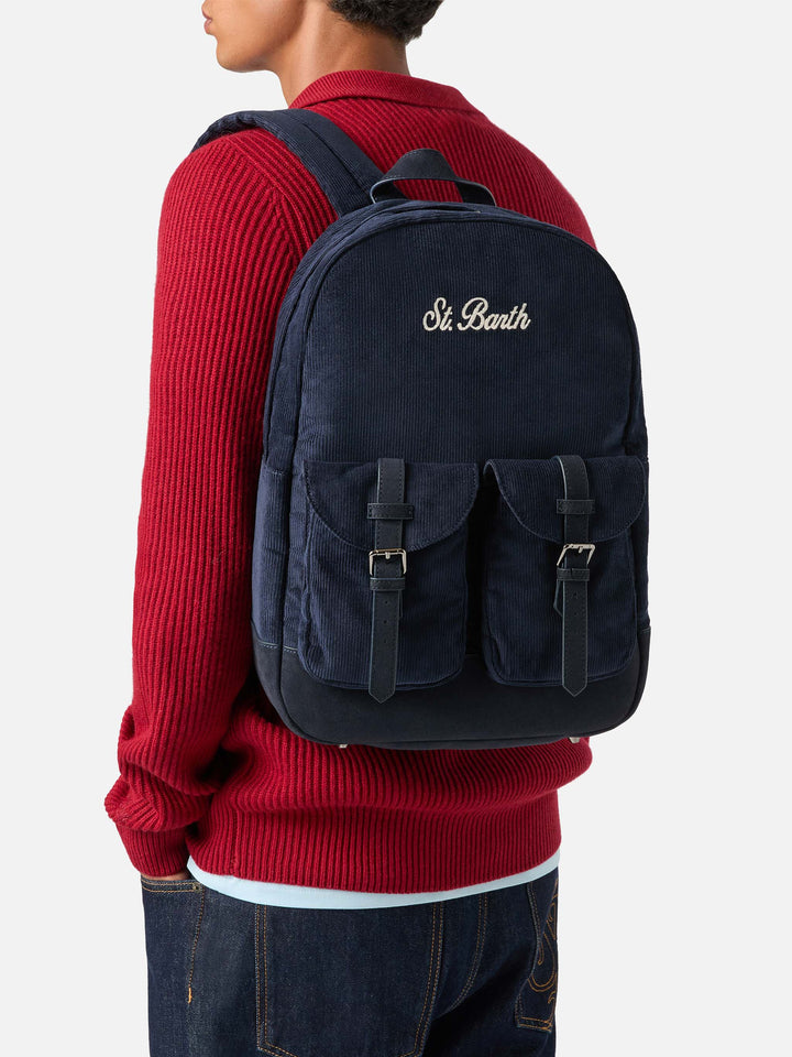 Sac à dos en velours côtelé Navy blue Cody avec logo brodé 