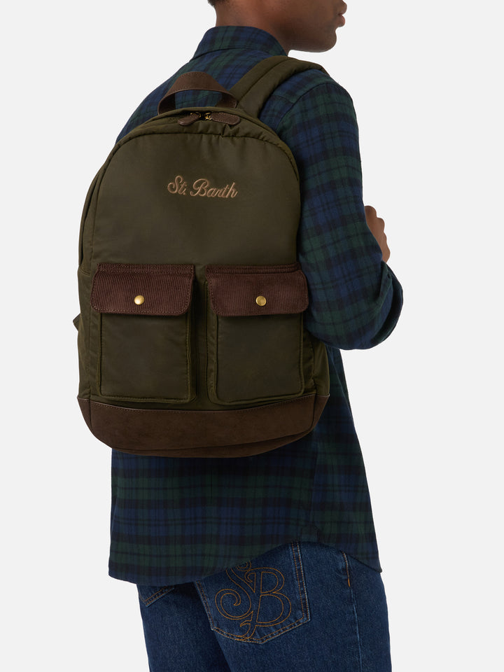 Military green Cody waxed backpack with logo embroidery
