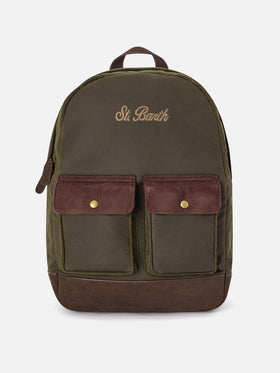 Zaino Cody verde militare in tessuto cerato con ricamo logo