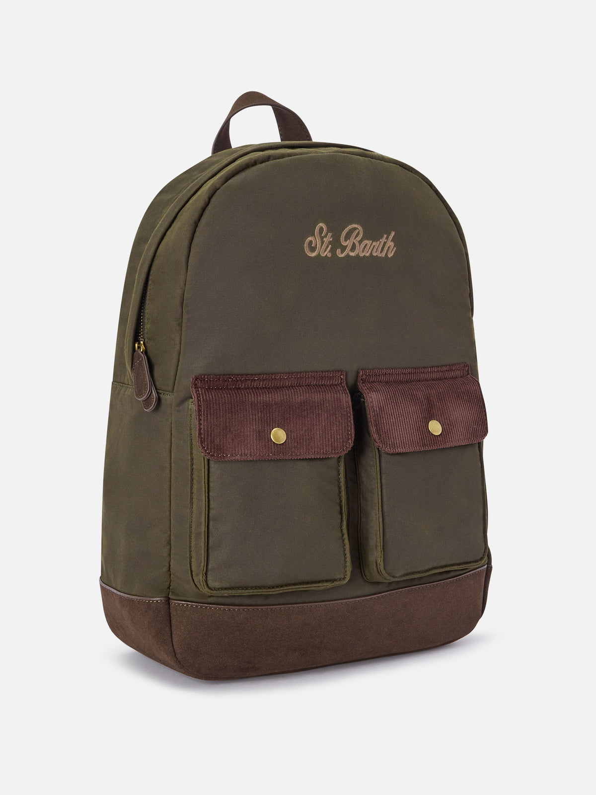 Zaino Cody verde militare in tessuto cerato con ricamo logo