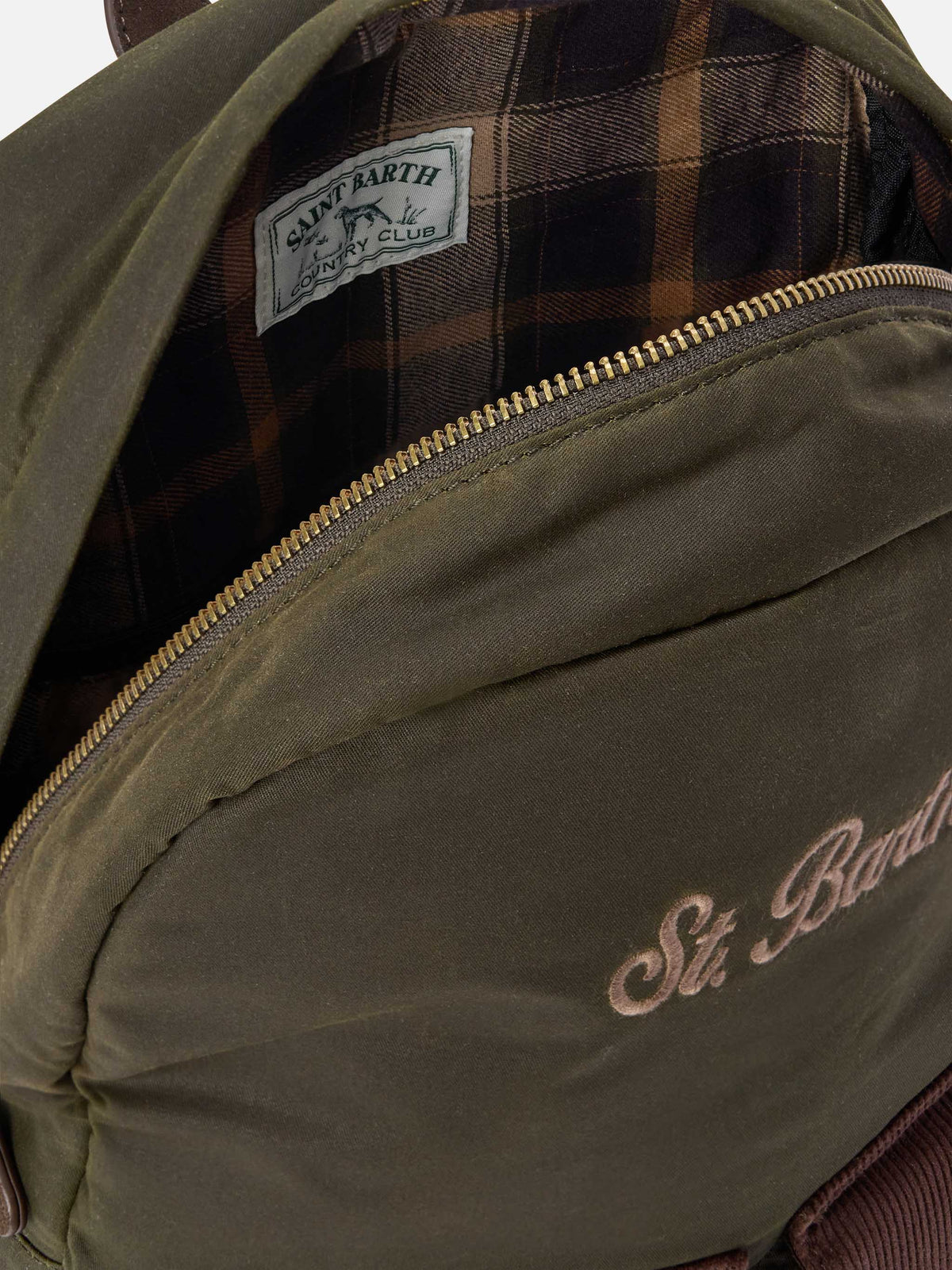 Zaino Cody verde militare in tessuto cerato con ricamo logo