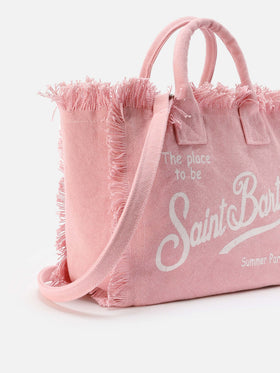 Pink canvas Colette bag with fringes