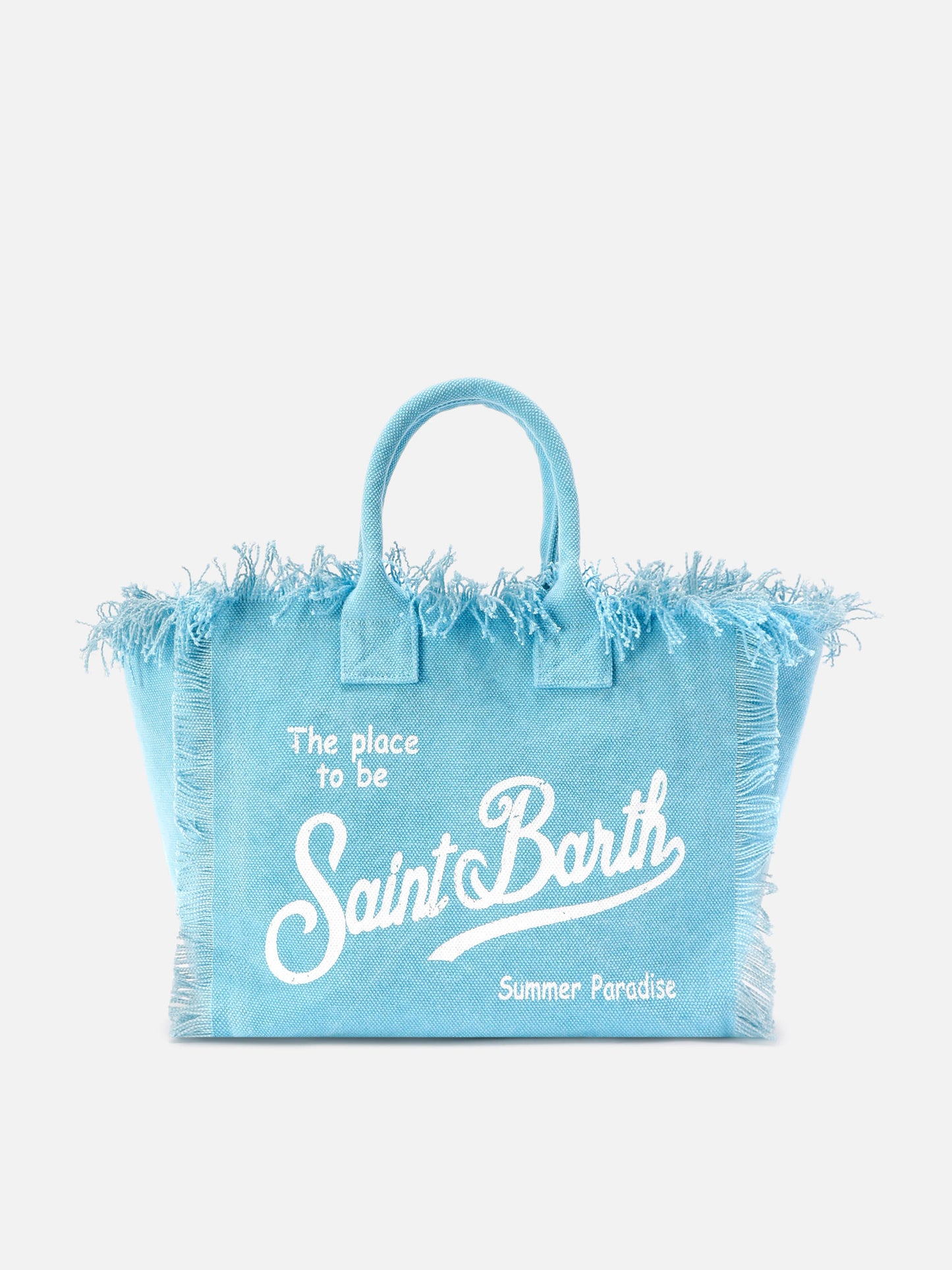 Light blue canvas Colette bag with fringes