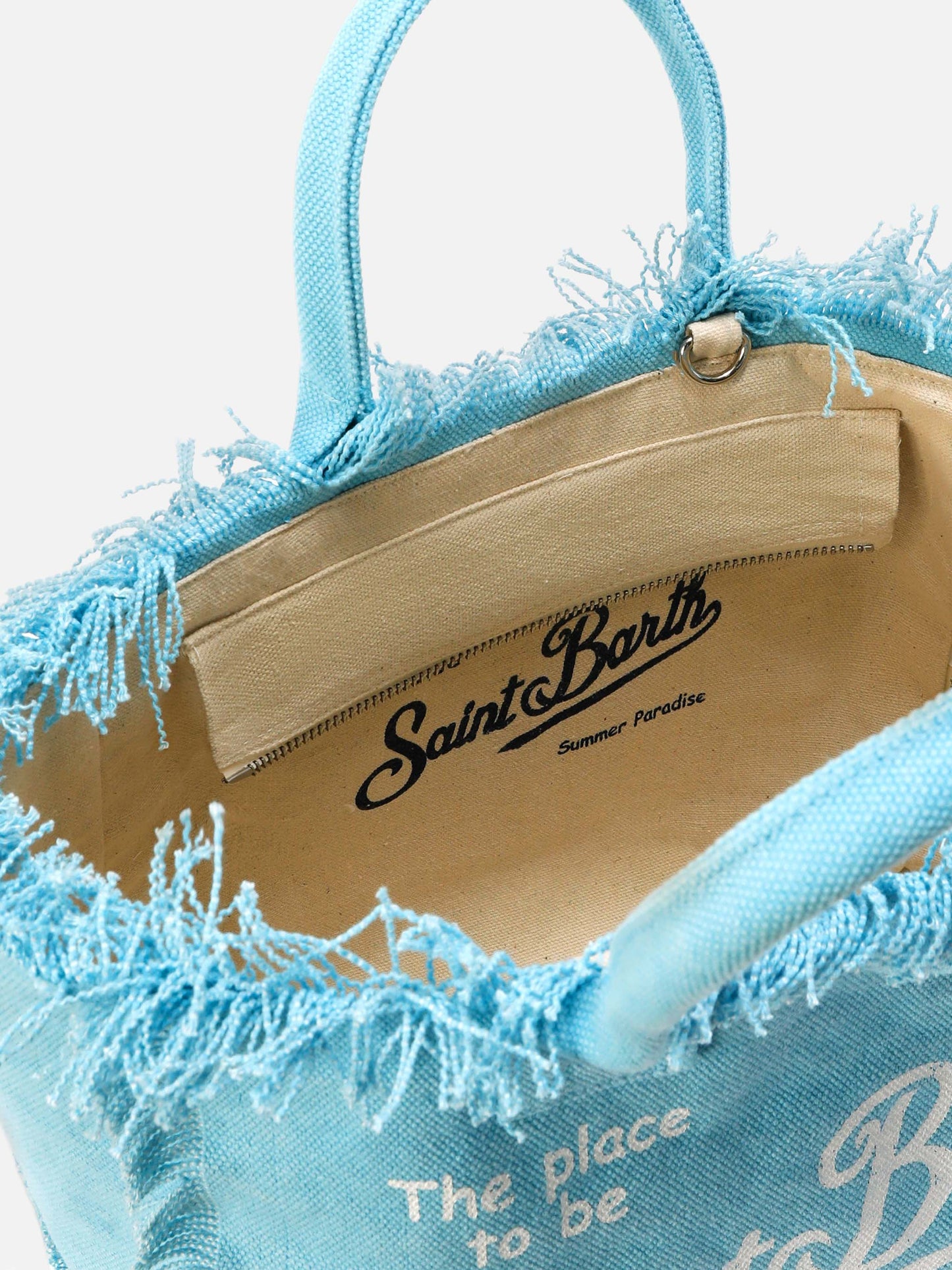 Light blue canvas Colette bag with fringes