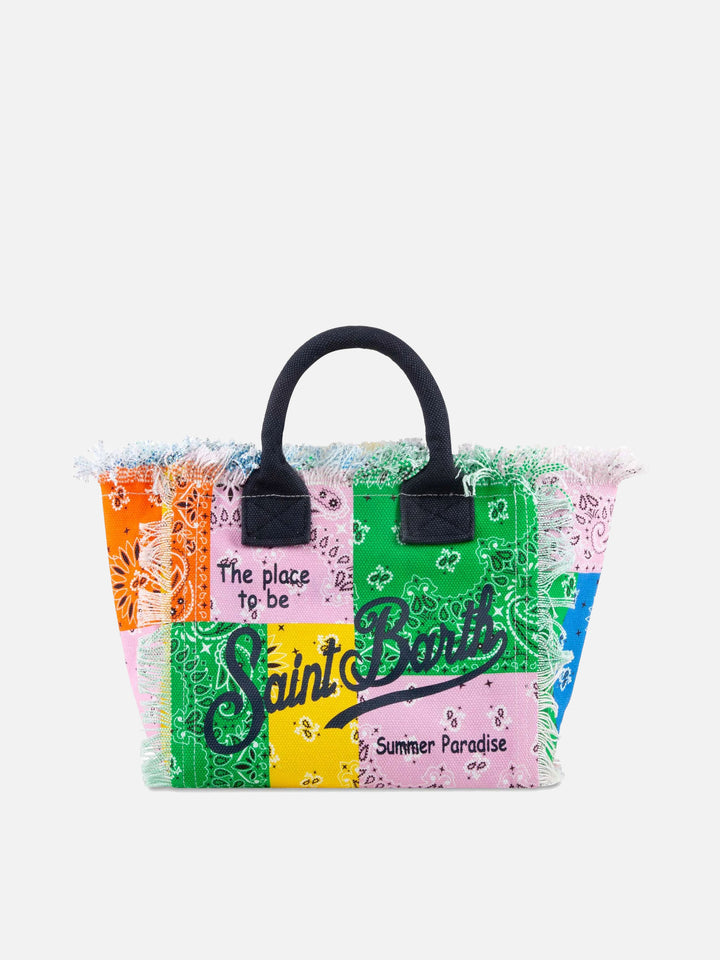 Multicolor bandanna print cotton canvas bag