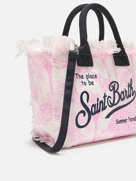 Borsa Colette in canvas con stampa toile de Jouy rosa