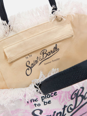 Borsa Colette in canvas con stampa toile de Jouy rosa