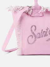 Rosafarbene Colette-Handtasche aus Baumwollcanvas mit Strasssteinen