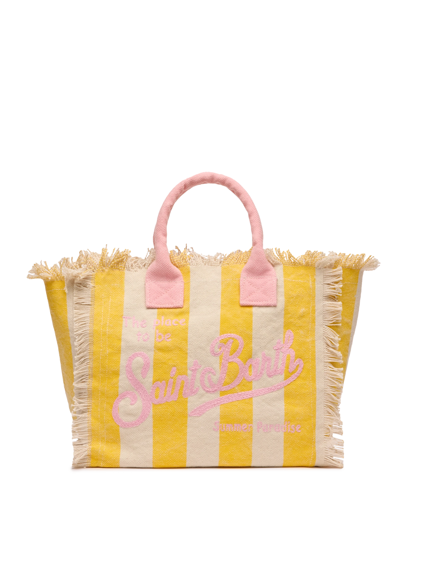 Colette cotton canvas handbag with yellow striped print - MC2 Saint Barth