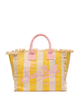 Colette cotton canvas handbag with yellow striped print - MC2 Saint Barth