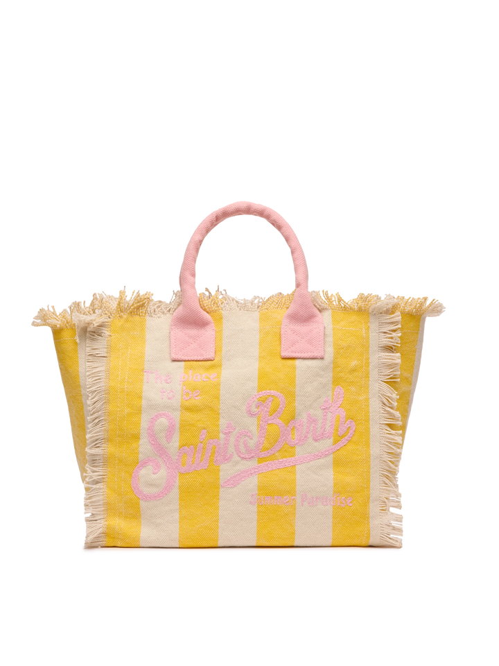 Colette cotton canvas handbag with yellow striped print - MC2 Saint Barth