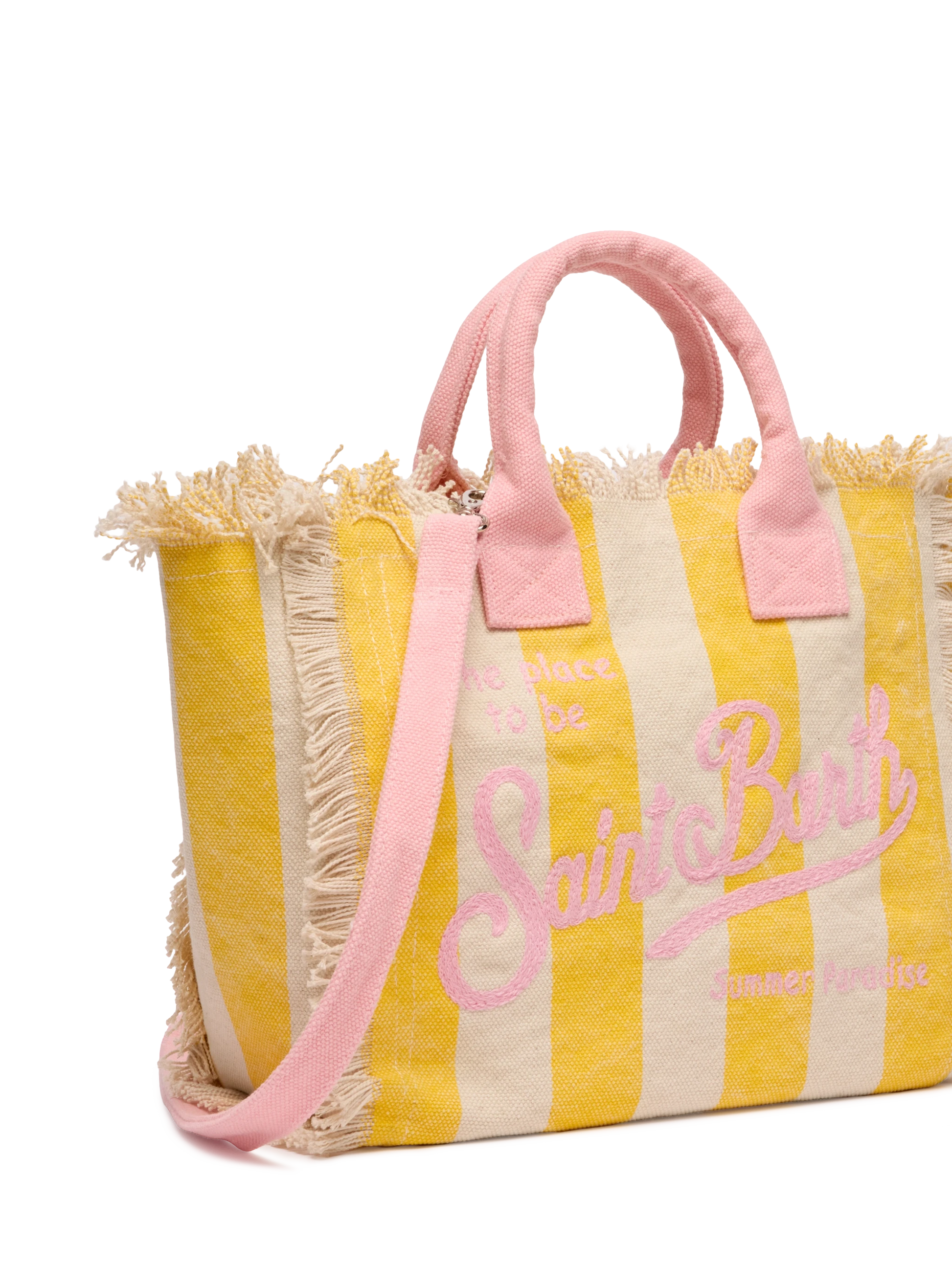 Colette cotton canvas handbag with yellow striped print - MC2 Saint Barth