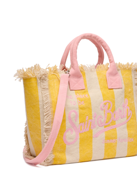 Colette cotton canvas handbag with yellow striped print - MC2 Saint Barth