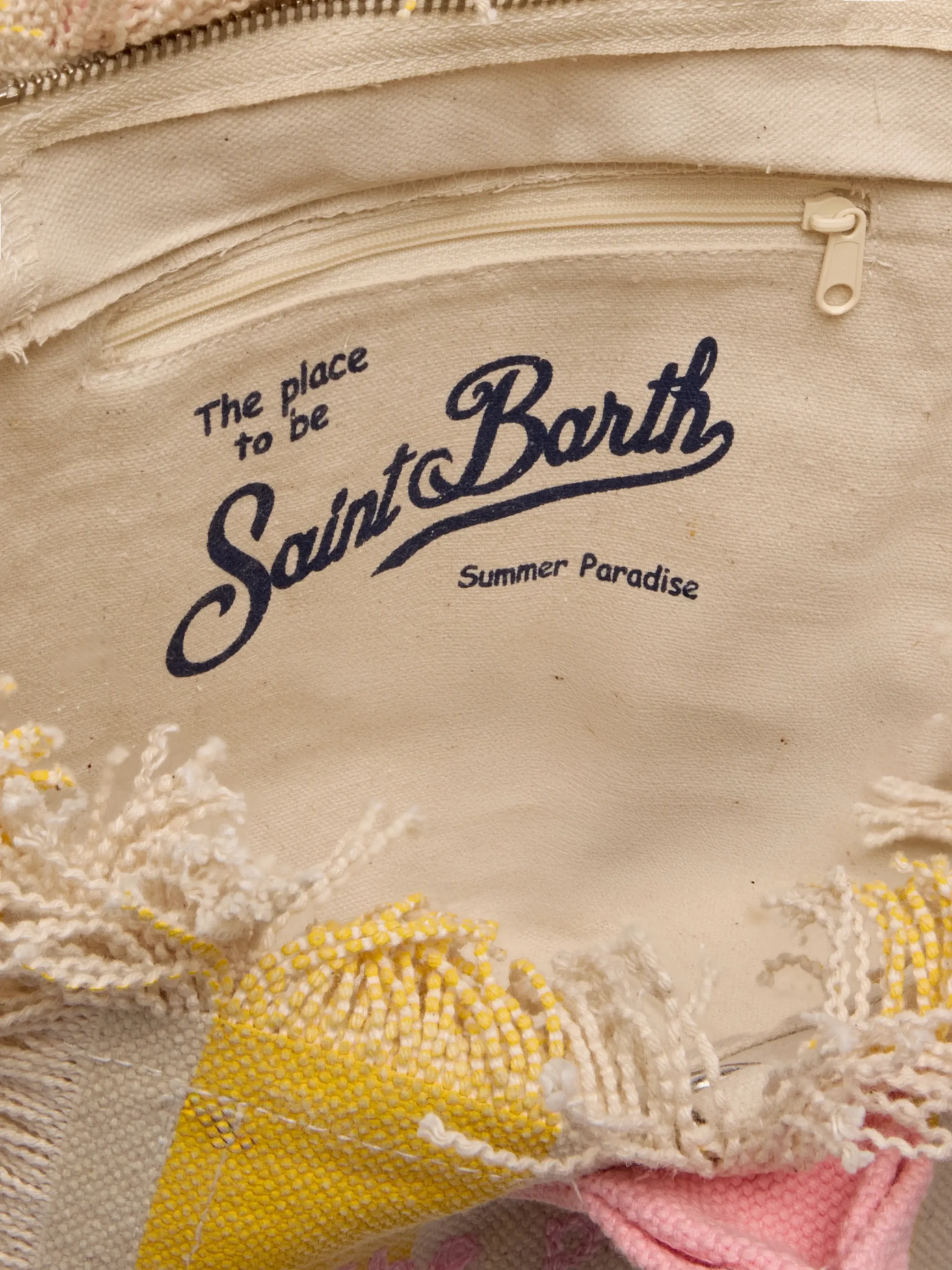 Colette cotton canvas handbag with yellow striped print - MC2 Saint Barth