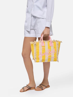 Colette cotton canvas handbag with yellow striped print - MC2 Saint Barth