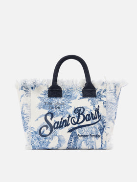 Borsa Colette in canvas con stampa toile de Jouy blu