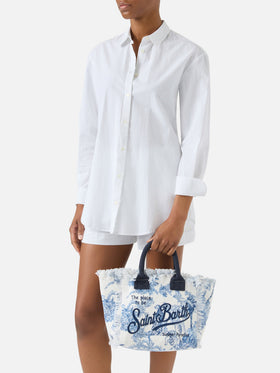 Borsa Colette in canvas con stampa toile de Jouy blu