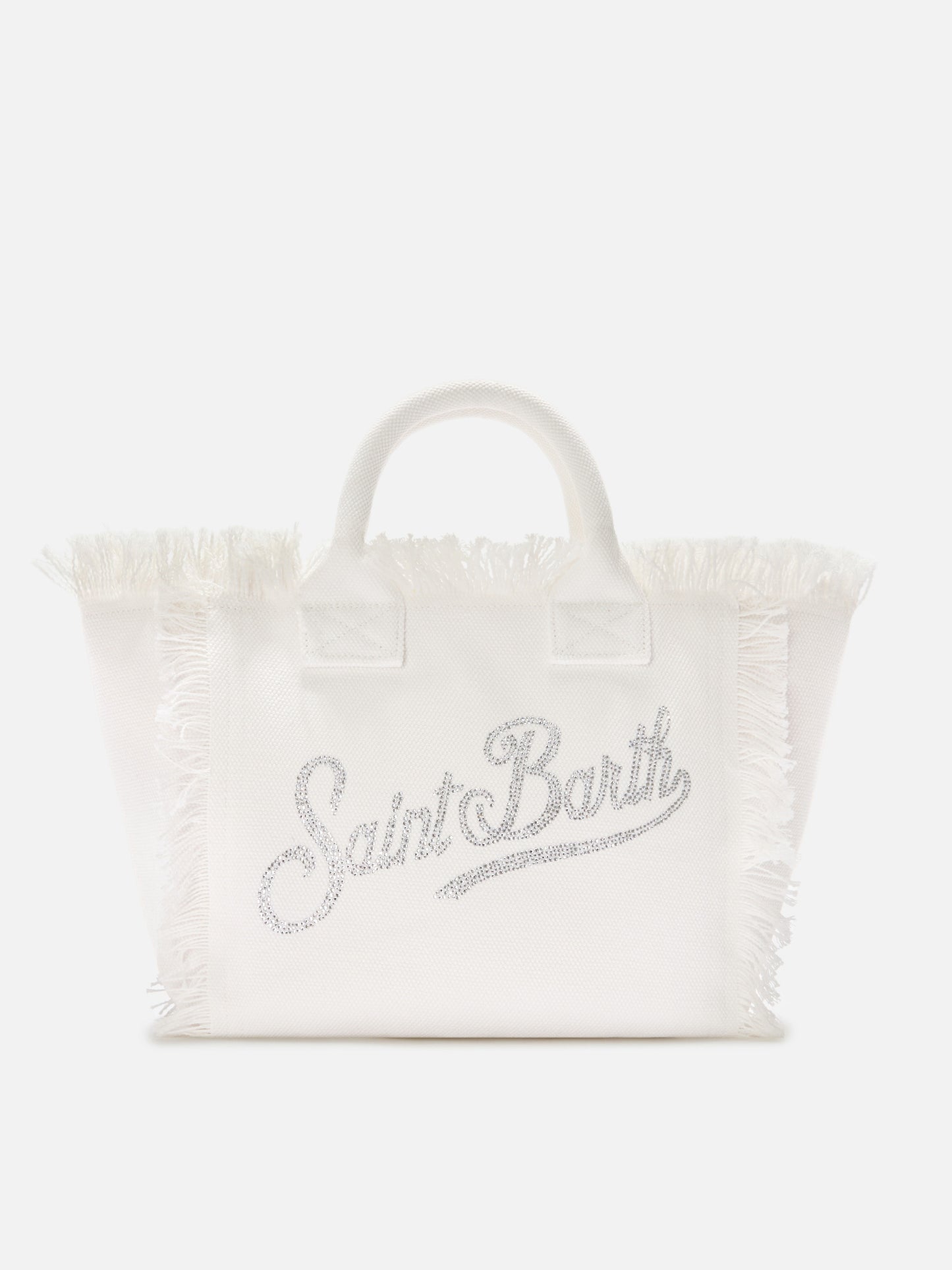 Borsa Colette in canvas bianca con logo in strass