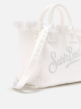 Borsa Colette in canvas bianca con logo in strass