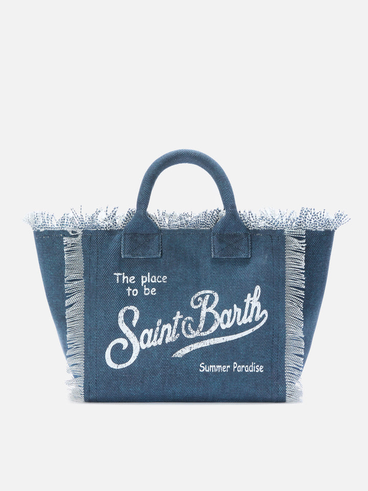 Borsa Colette blu indaco in canvas con frange