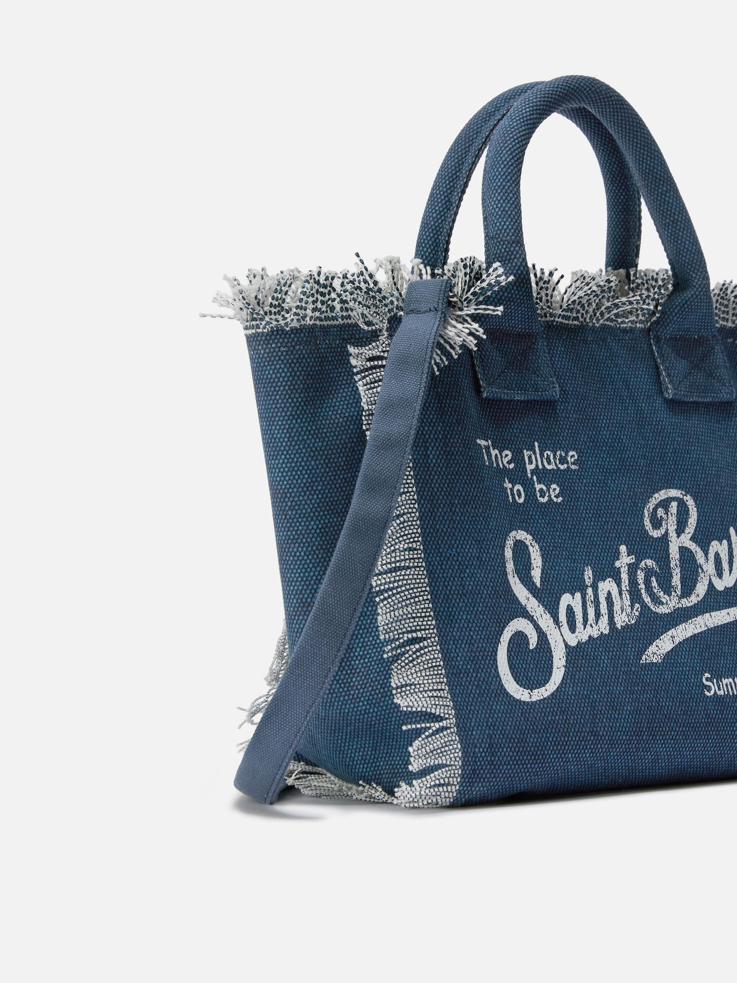 Borsa Colette blu indaco in canvas con frange