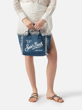 Borsa Colette blu indaco in canvas con frange