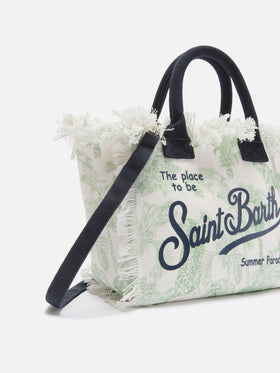 Borsa Colette in canvas con stampa toile de Jouy verde