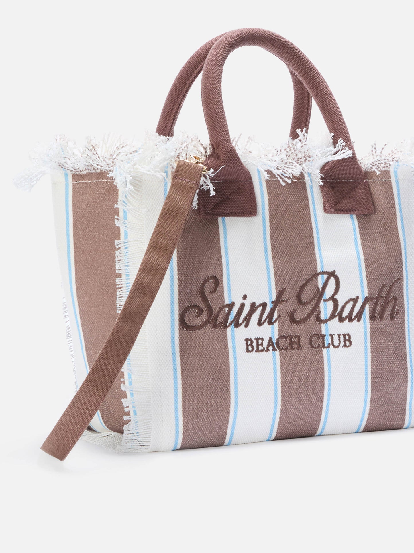 Colette canvas bag with brown stripes and embroidered logo