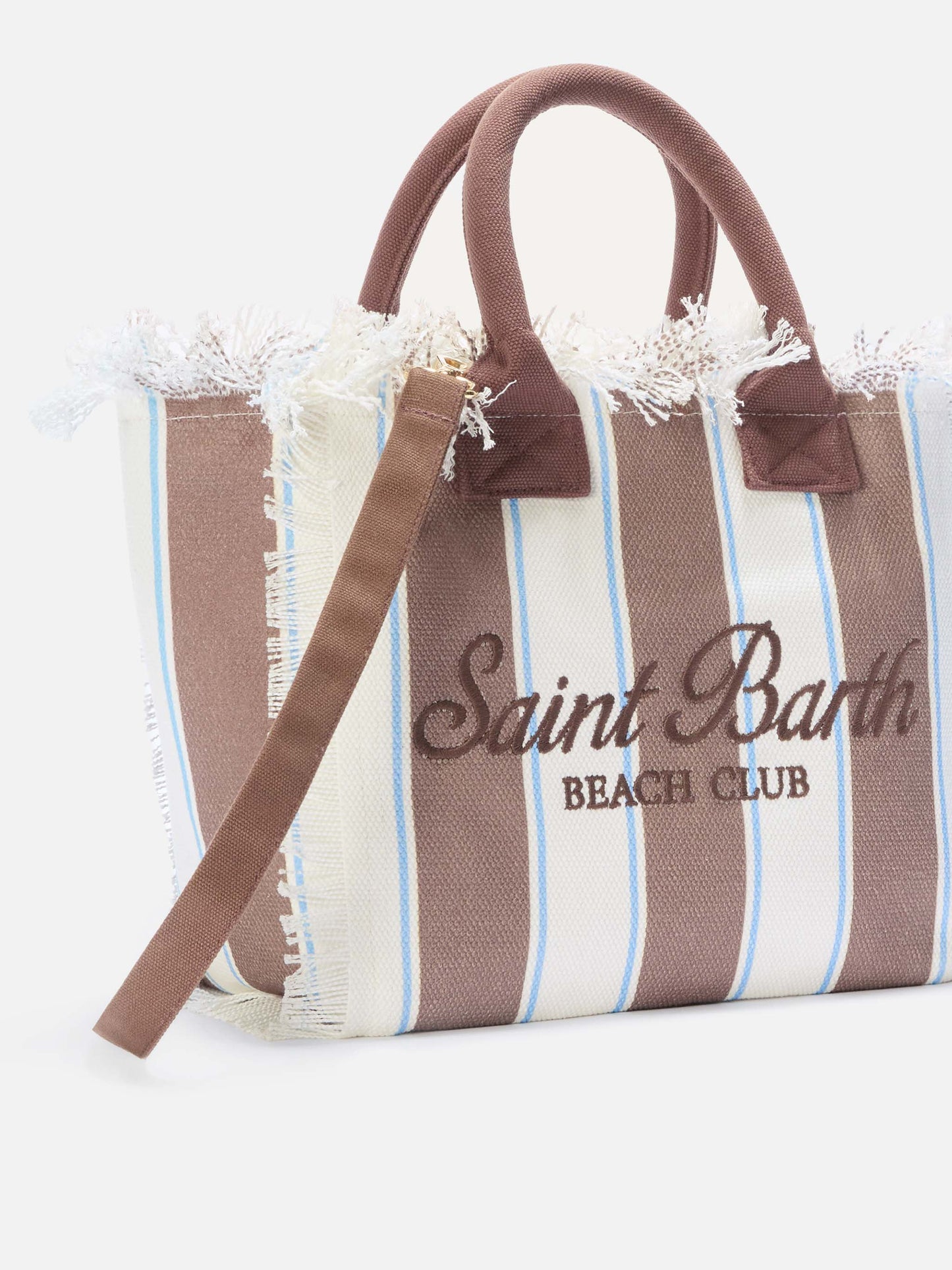 Colette canvas bag with brown stripes and embroidered logo