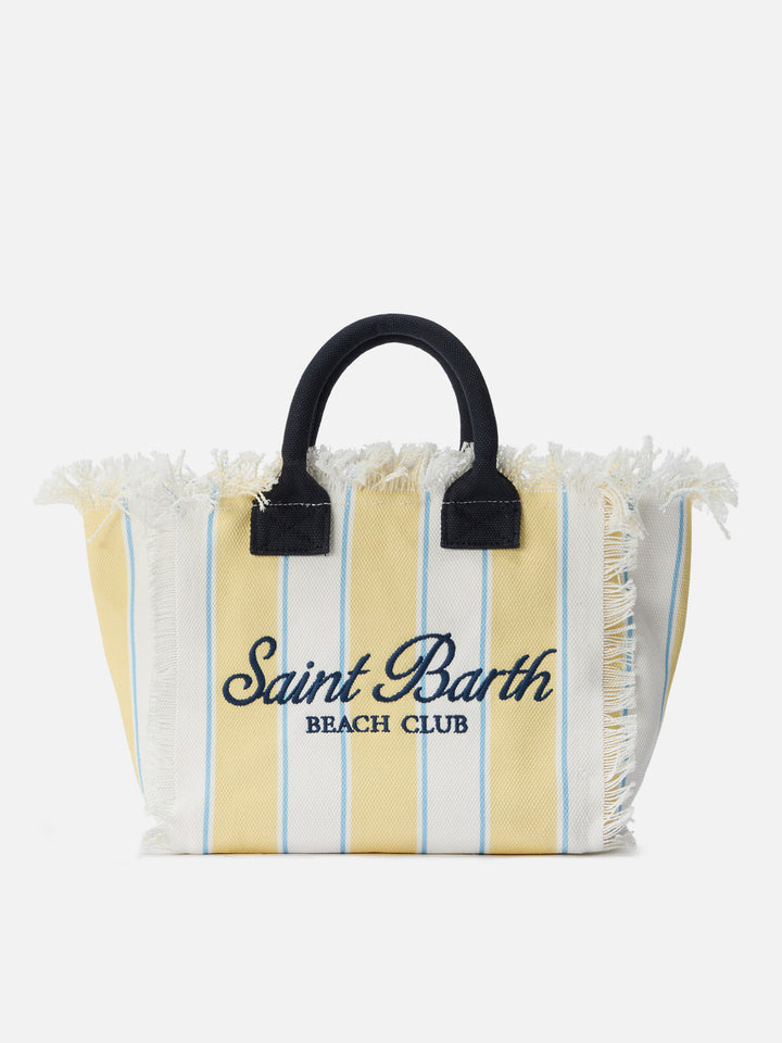 Borsa Colette in canvas a righe gialle con logo ricamato