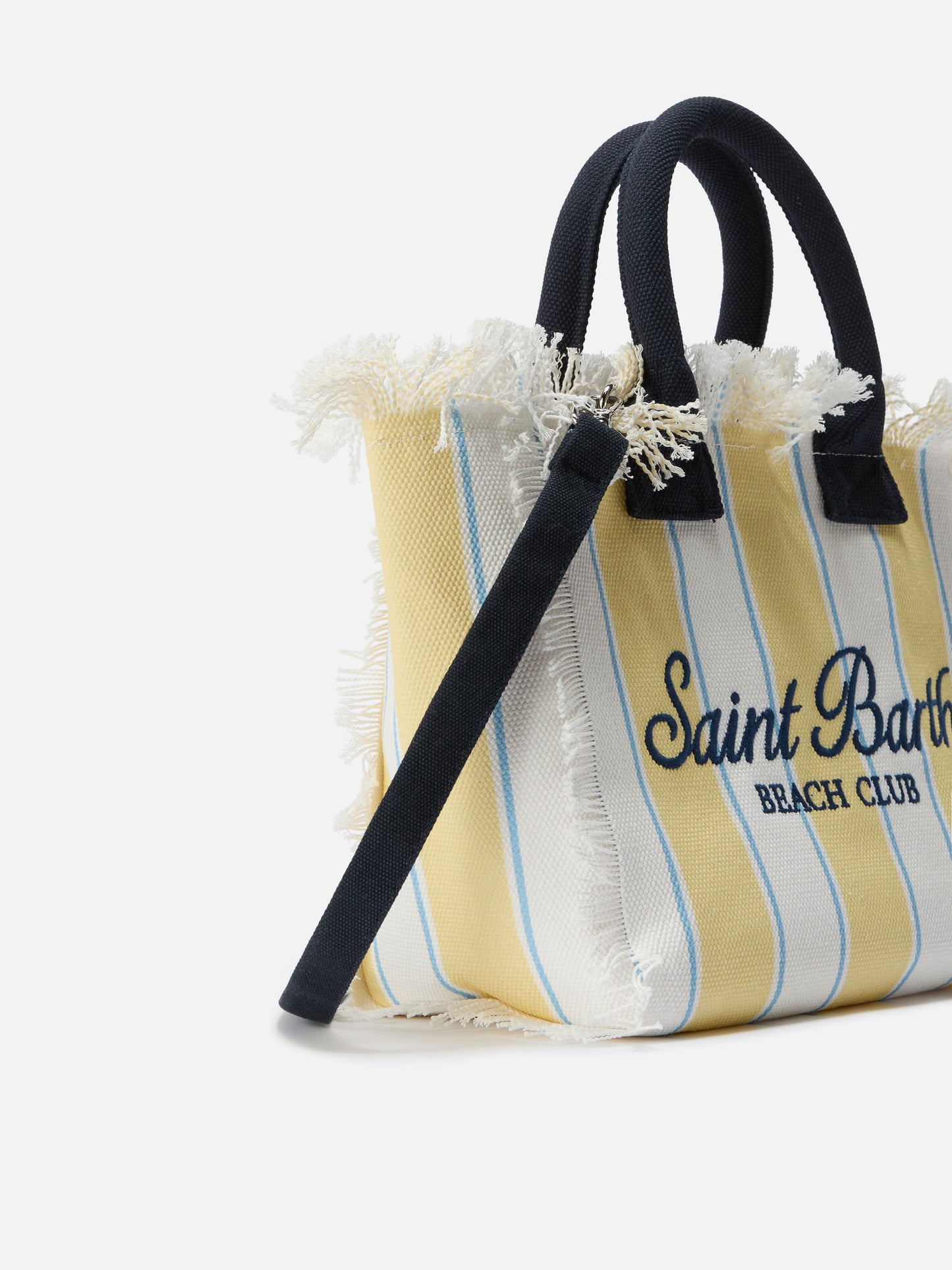 Borsa Colette in canvas a righe gialle con logo ricamato