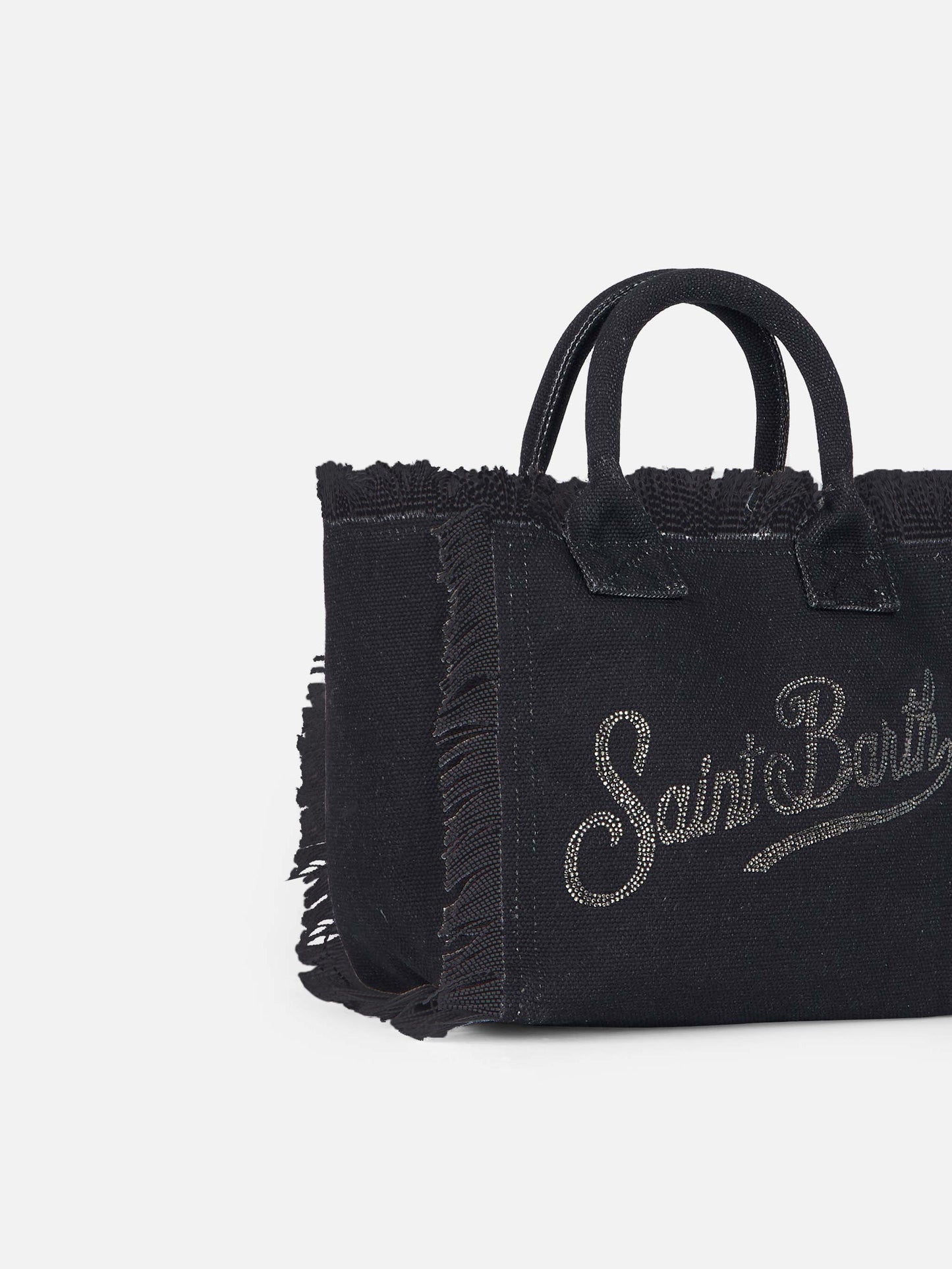 Schwarze Colette-Handtasche aus Baumwollcanvas mit Strasssteinen