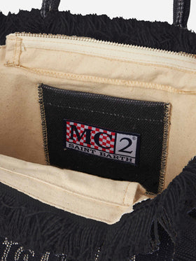 Schwarze Colette-Handtasche aus Baumwollcanvas mit Strasssteinen