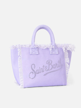Colette lilac cotton canvas handbag with rhinestone logo - MC2 Saint Barth