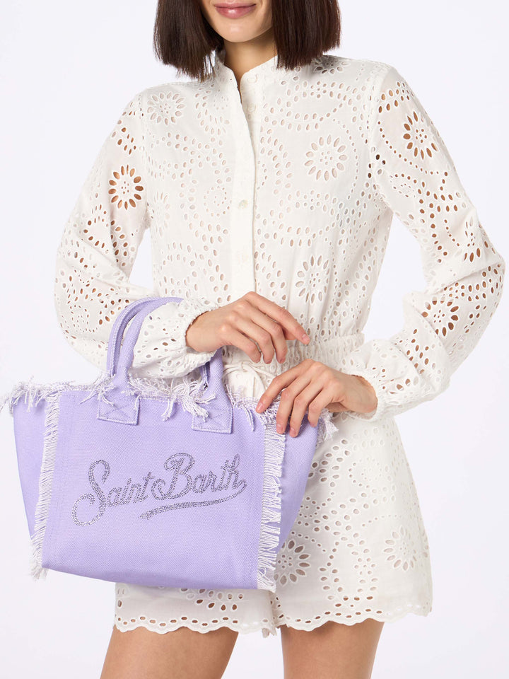 Colette lilac cotton canvas handbag with rhinestone logo