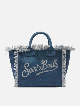 Borsa Colette in canvas blu indaco con logo in strass