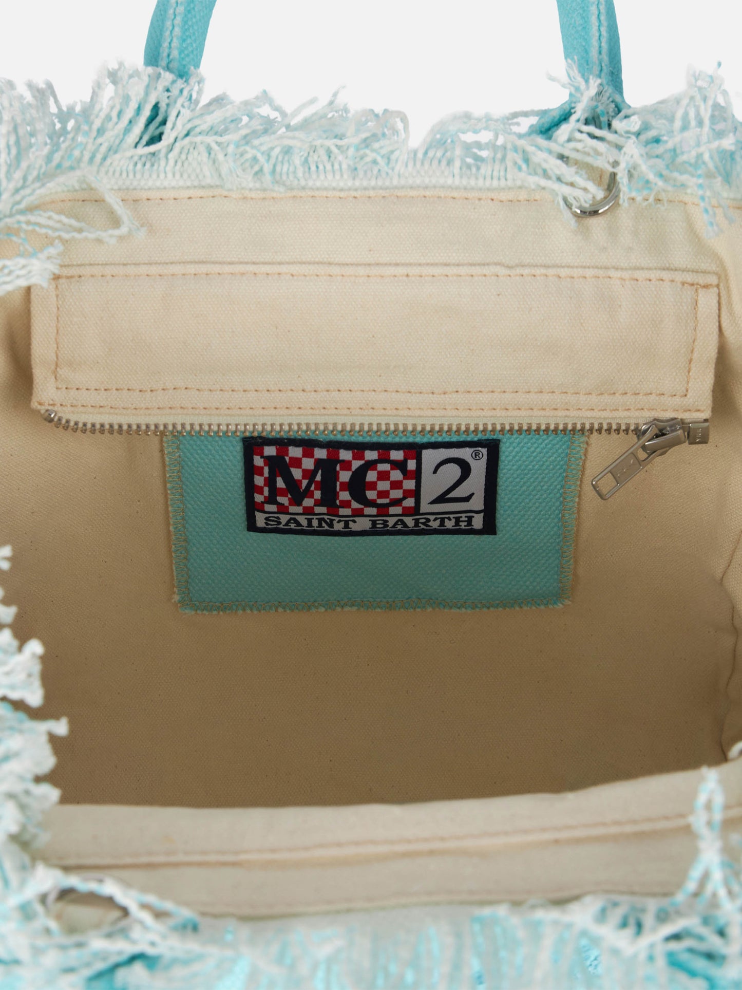 Colette water green cotton canvas handbag with rhinestone logo - MC2 Saint Barth