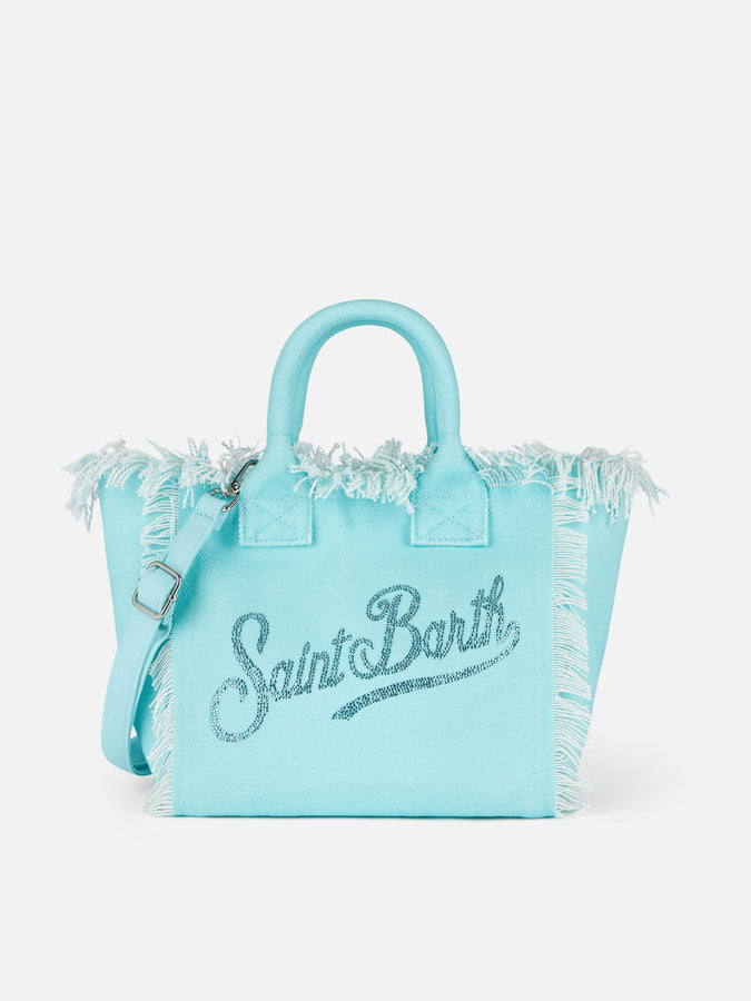 Mc2 Saint Barth Borsa Colette in tela di cotone verde acqua con strass