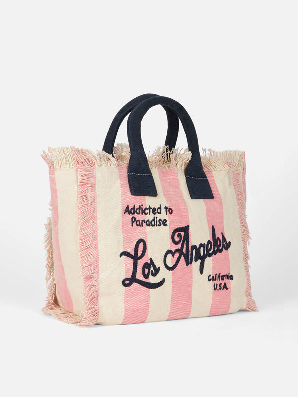 Los Angeles gestreifte Colette-Handtasche aus Baumwollcanvas