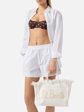 Borsa Colette in canvas con patch logo in tessuto bianco