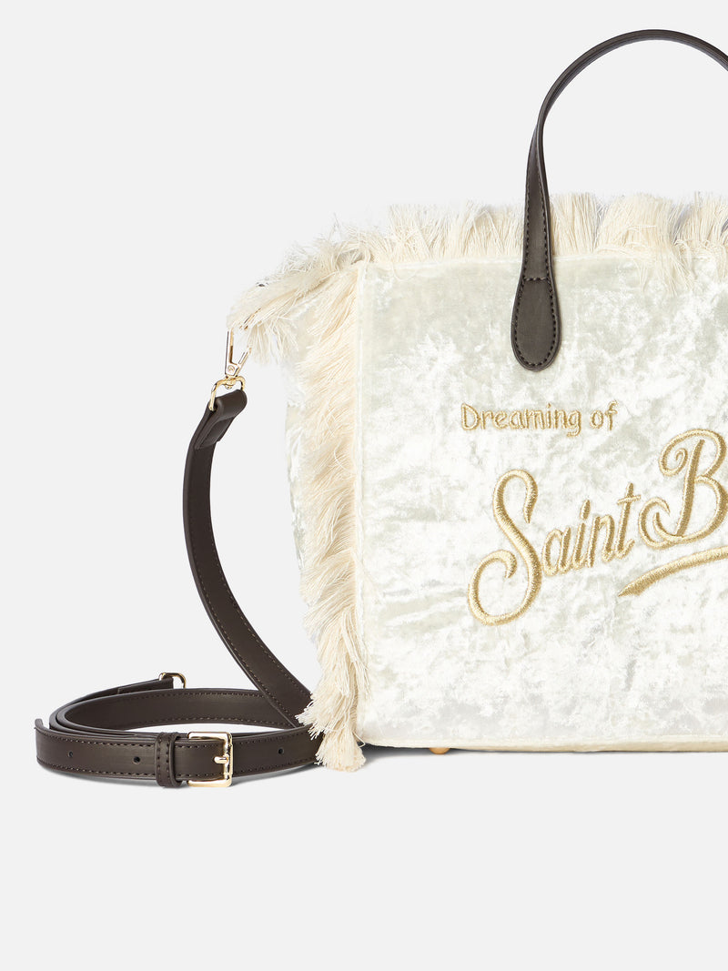 White chenille Colette handbag with logo embroidery