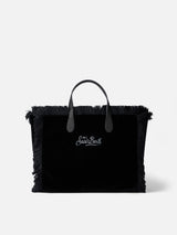 Black velvet Colette handbag with rhinestones logo