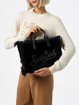 Black velvet Colette handbag with rhinestones logo