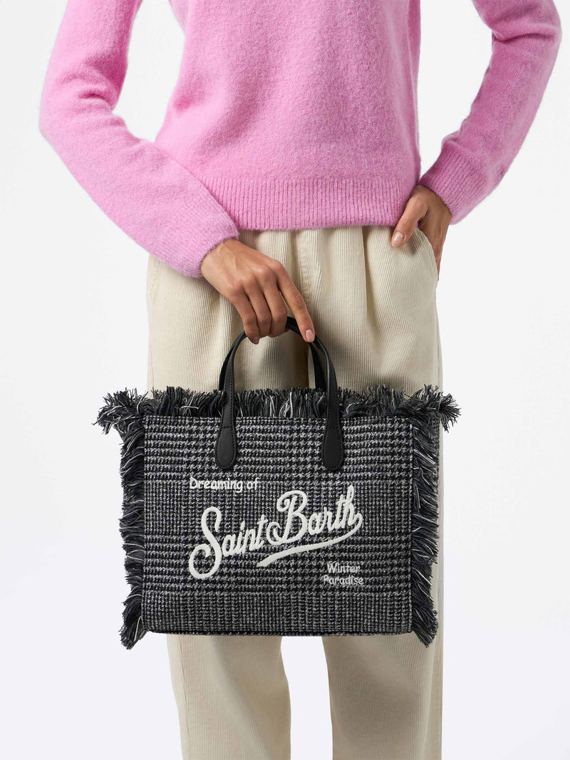 Borsa Colette in lana con motivo Principe di Galles e ricamo del logo