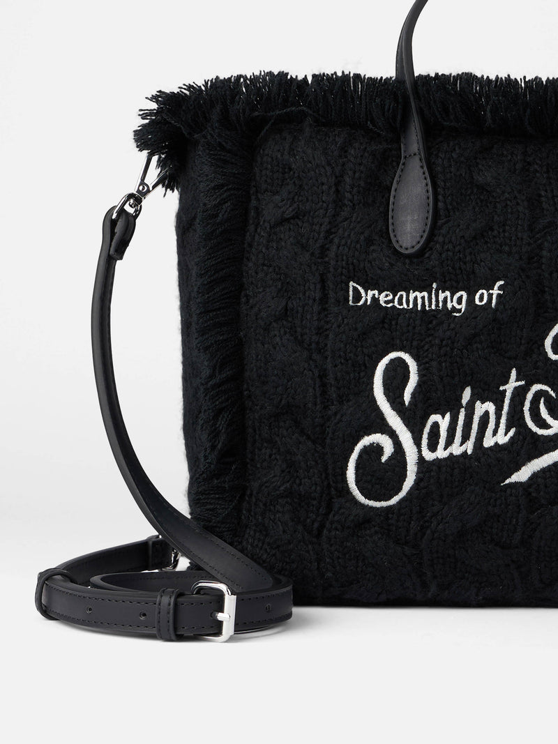 Black cable knit Colette handbag with logo embroidery