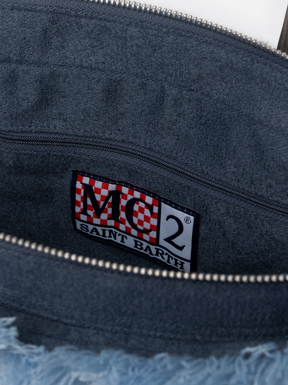 Light blue cable knit Colette handbag with rhinestones embellishment - MC2 Saint Barth